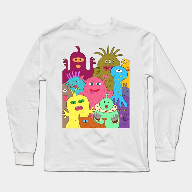 Halloween alien monster from outer space. Cartoon drawing. Long Sleeve T-Shirt by Nalidsa